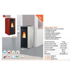 STUFA A PELLET NORDICA KW 7 "KETTY" BIANCO RIVESTIMENTO IN ACCIAIO VERNICIATO, VENTILAZIONE FORZATA, CASSETTO CENERE,